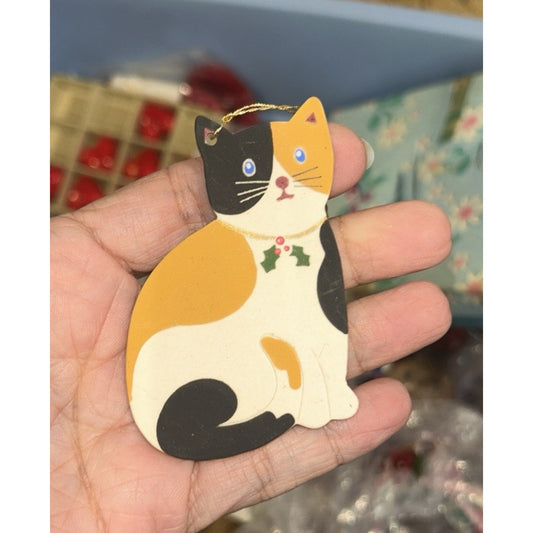 Vintage Tewksbury Ornaments Calico Cat Clay Folk Art Christmas Ornament USA