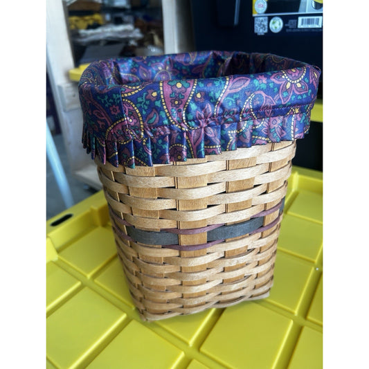 Longaberger 1995 Fathers Day Mini Waste Basket & Fabric Liner Burgandy 10.5"x7"