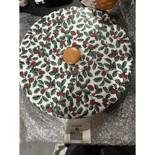 Longaberger Baskets Sewing Large Apple Lid Holly Christmas fabric NEW Host Only