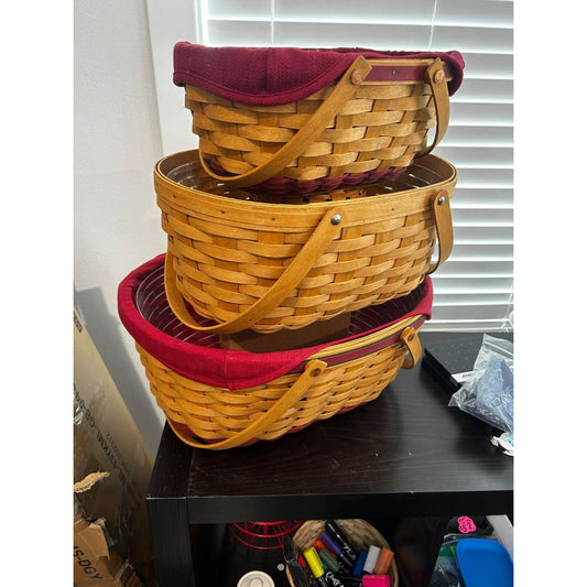 Longaberger Oval Baskets Lot Trio Patriotic Christmas Red