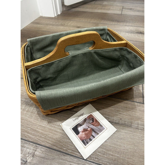 Longaberger Carry N Caddy Basket Sage green fabric liner RARE