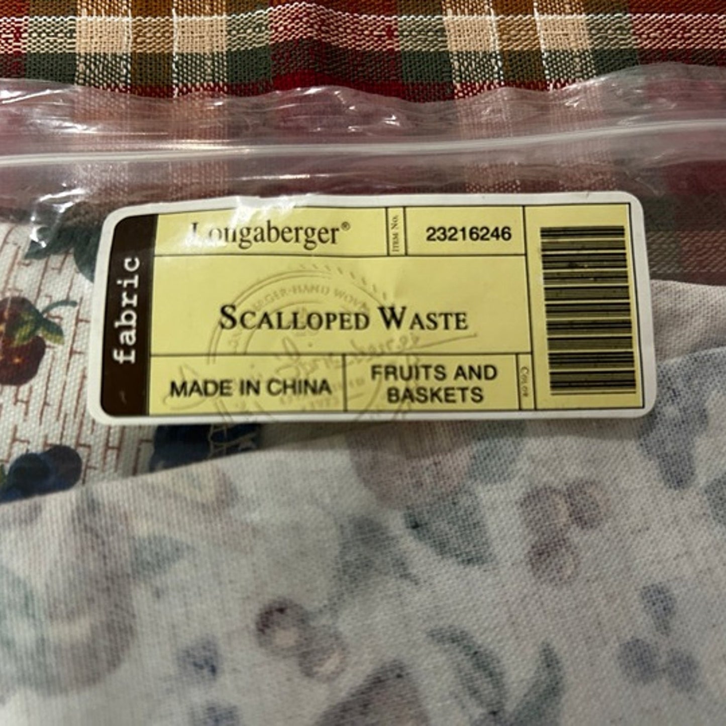 Longaberger SCALLOPED WASTE basket liner NEW Fruits & baskets fabric