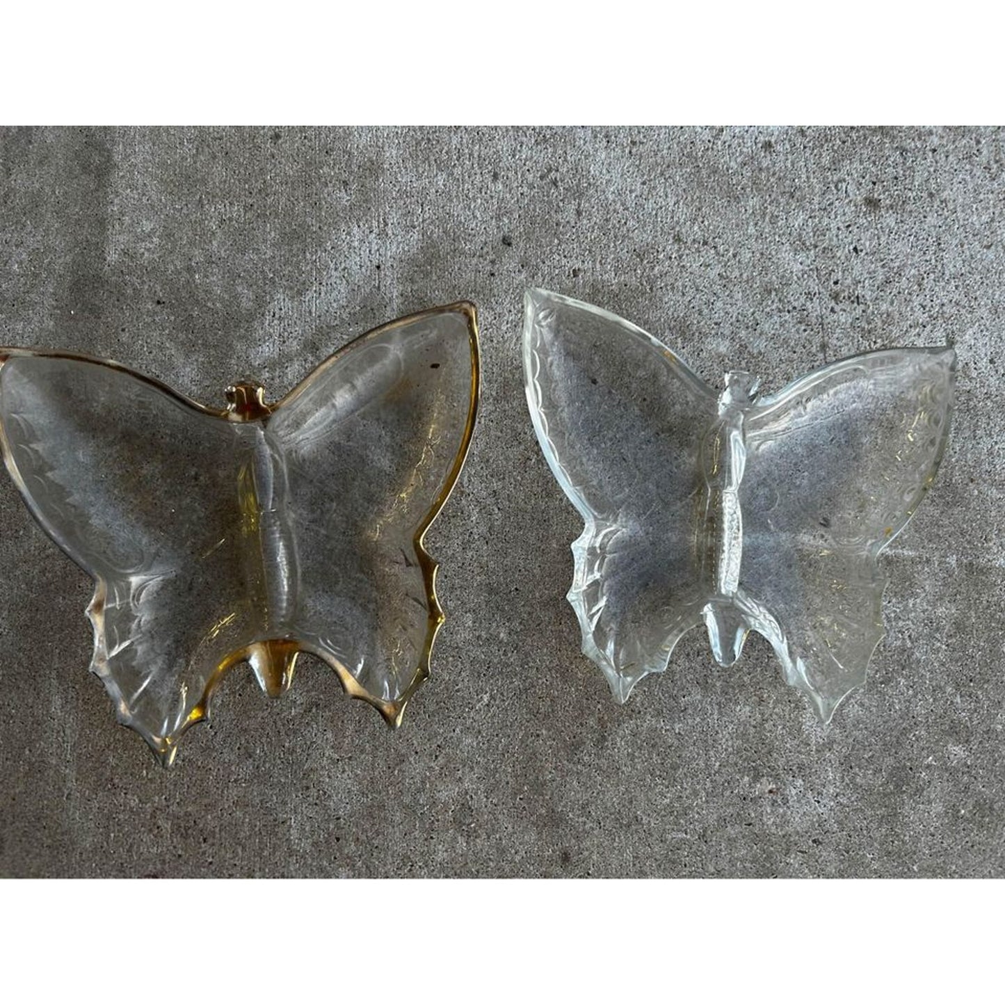 1960s Glass Butterfly Dishes  1 With Gold Rim Retro Vintage Trinket Dish