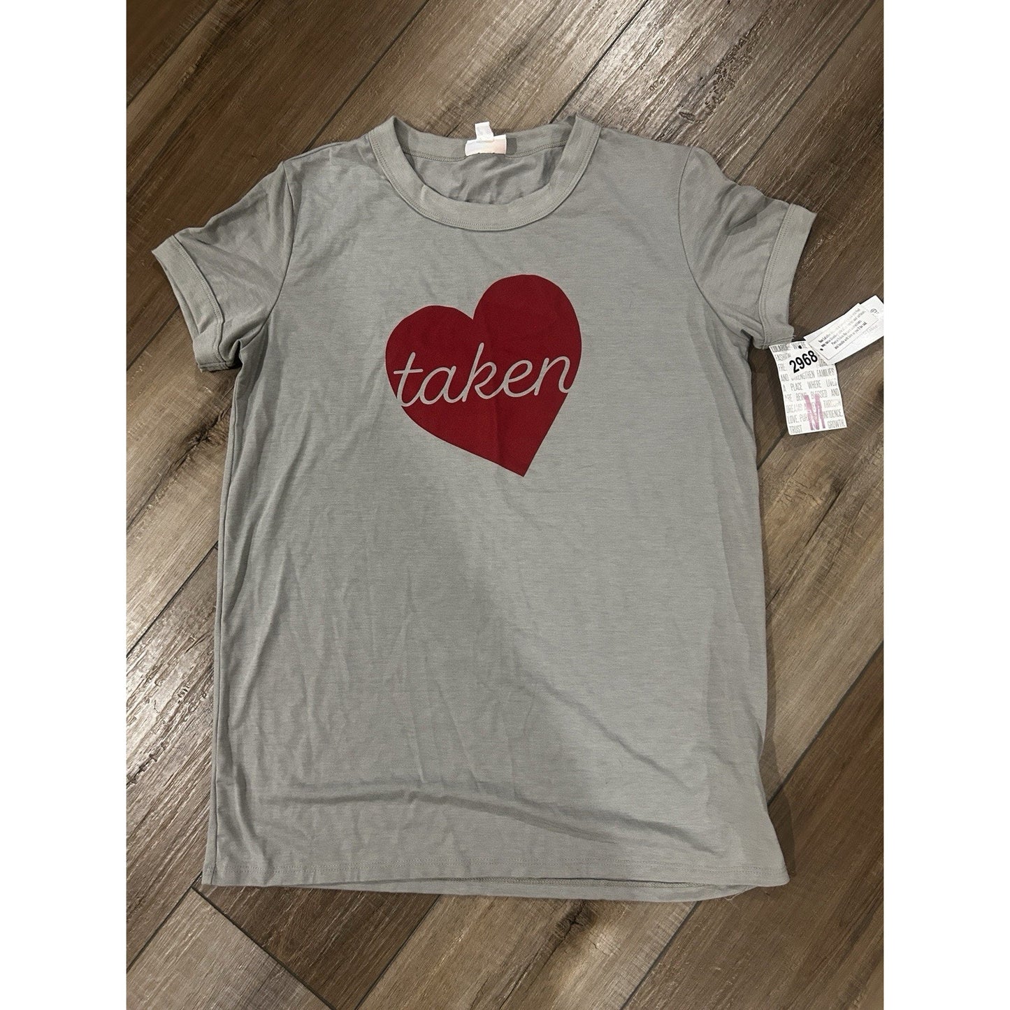 NWT - LuLaRoe Graphic T Gray Heart Taken Shirt - Women's Size Medium Heart