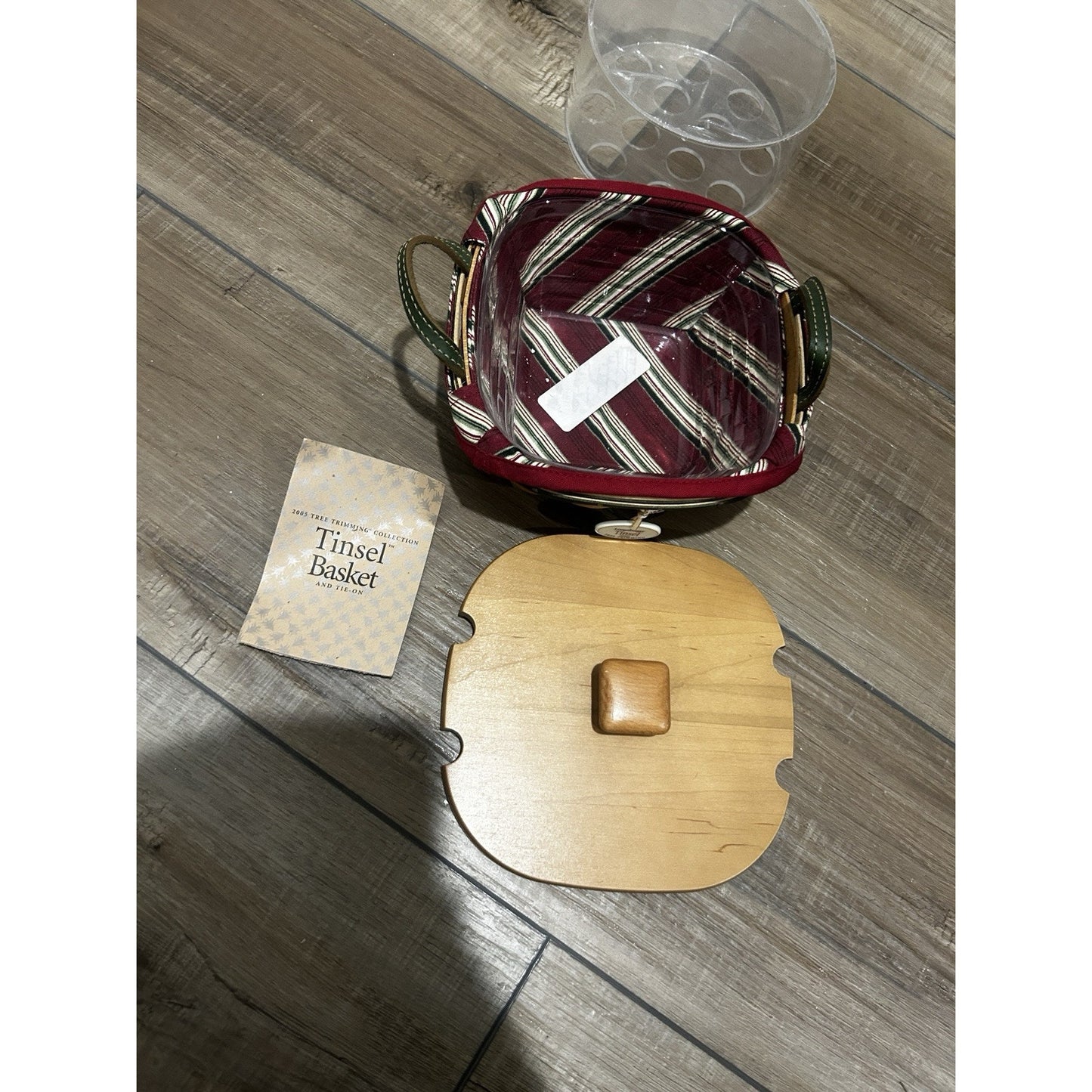 Longaberger 2005 Tree Trimming Tinsel Basket Set & Lid Green 7th Edition