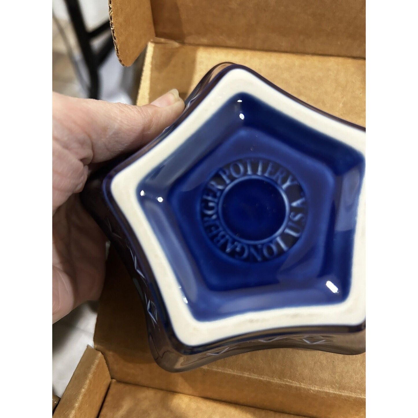 2 Longaberger Pottery Woven Traditions Star Dishes Blue Made In USA NEW