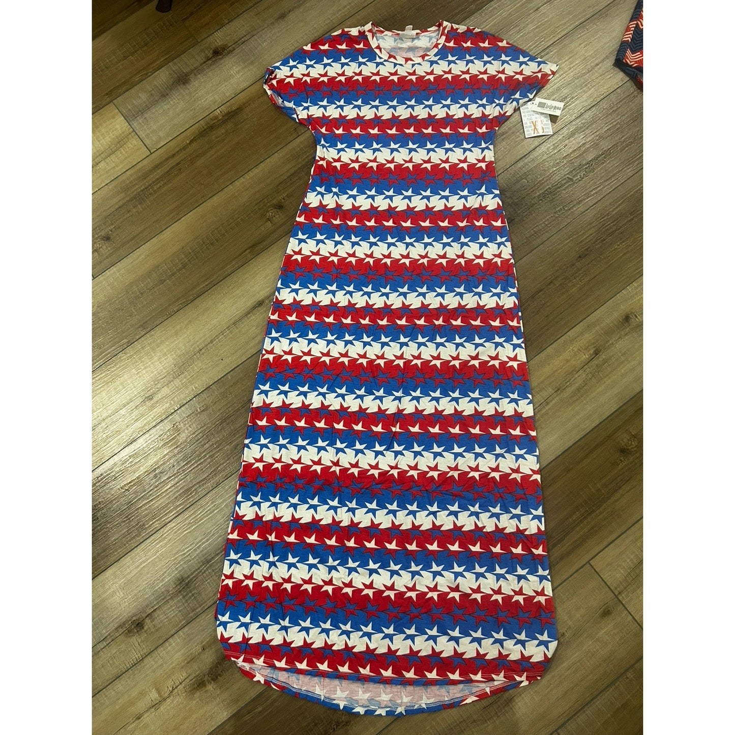 LuLaRoe Maria Dress XS Maxi Red White Blue Stars NEW Patriotic Starsky & Hutch