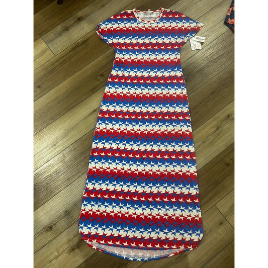 LuLaRoe Maria Dress XS Maxi Red White Blue Stars NEW Patriotic Starsky & Hutch