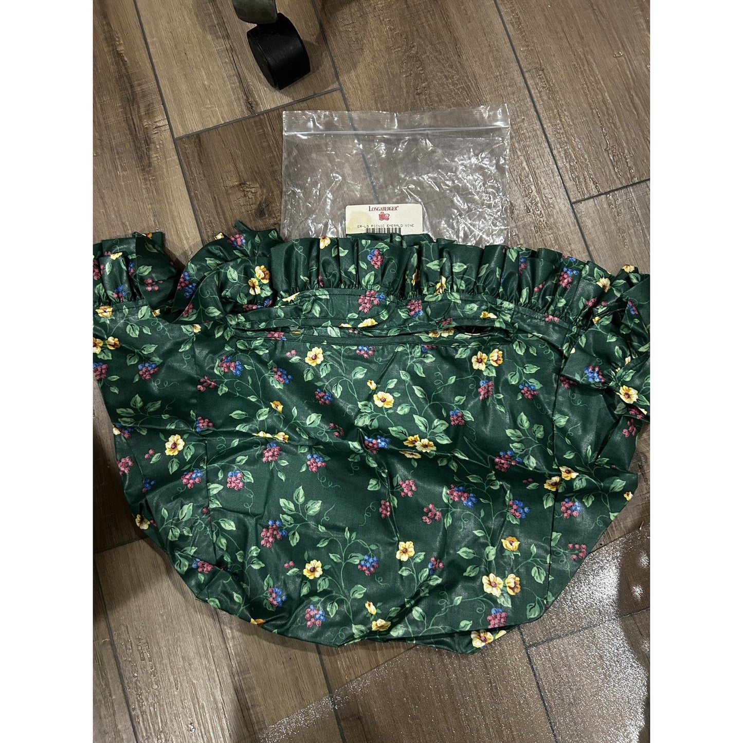 Longaberger Large Picnic Basket Liner - Emerald Vine green fabric floral NEW