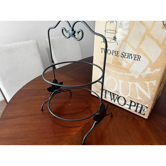 Longaberger Wrought Iron Two Pie Server Rack Stand 72630 Hand forged Made in USA  New in Box