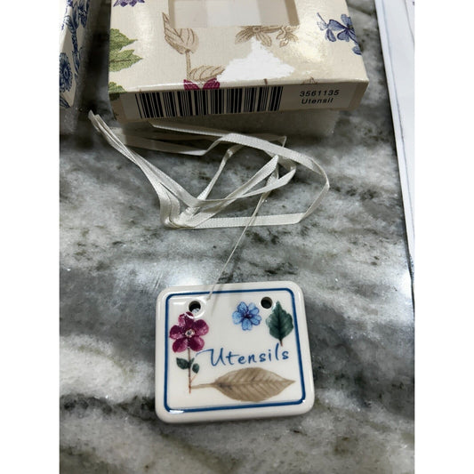 Longaberger Basket UTENSILS Tie On Botanical Fields Pottery Tile floral