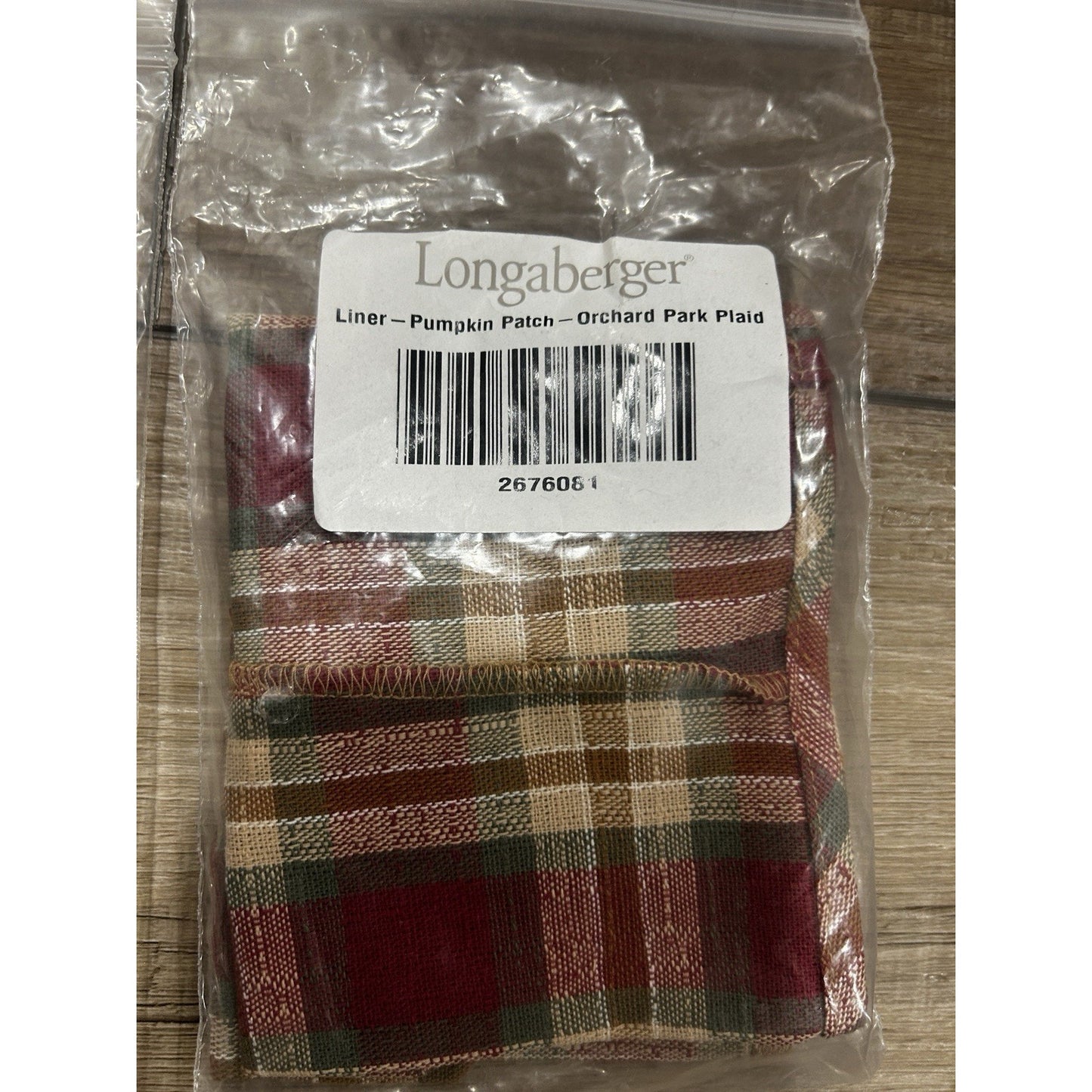 Longaberger Pumpkin Patch basket liner ORCHARD PARK PLAID fabric Red tan NEW
