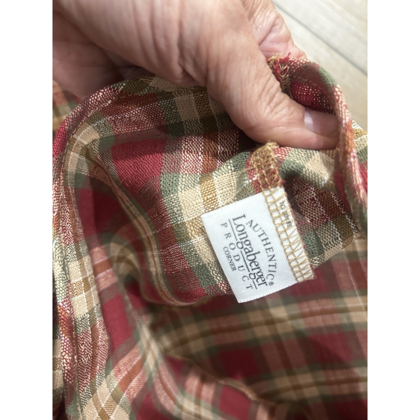 3 Longaberger LARGE CORNER Basket Liners Orchard Park Plaid fabric RARE