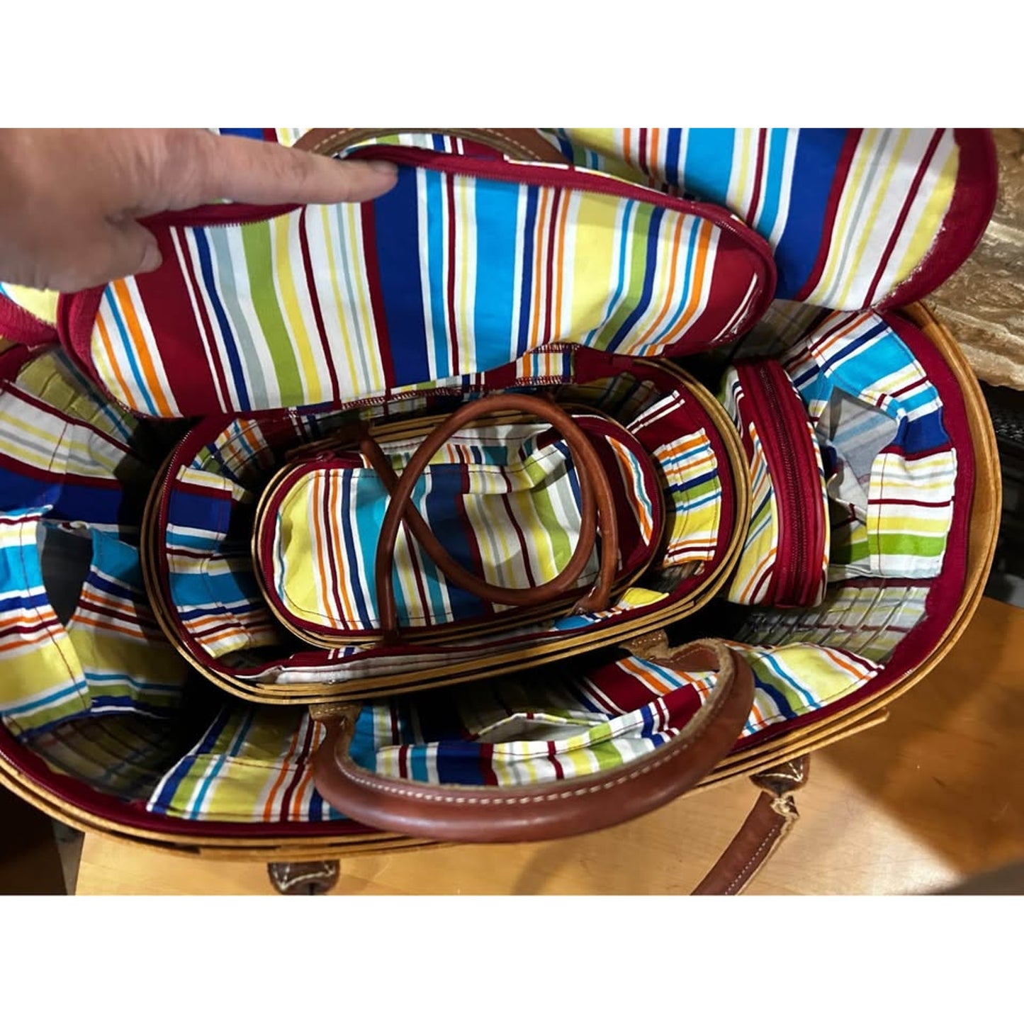 Longaberger Sunny Day flip flops Boardwalk basket set of Large Medium & small , with coin purse