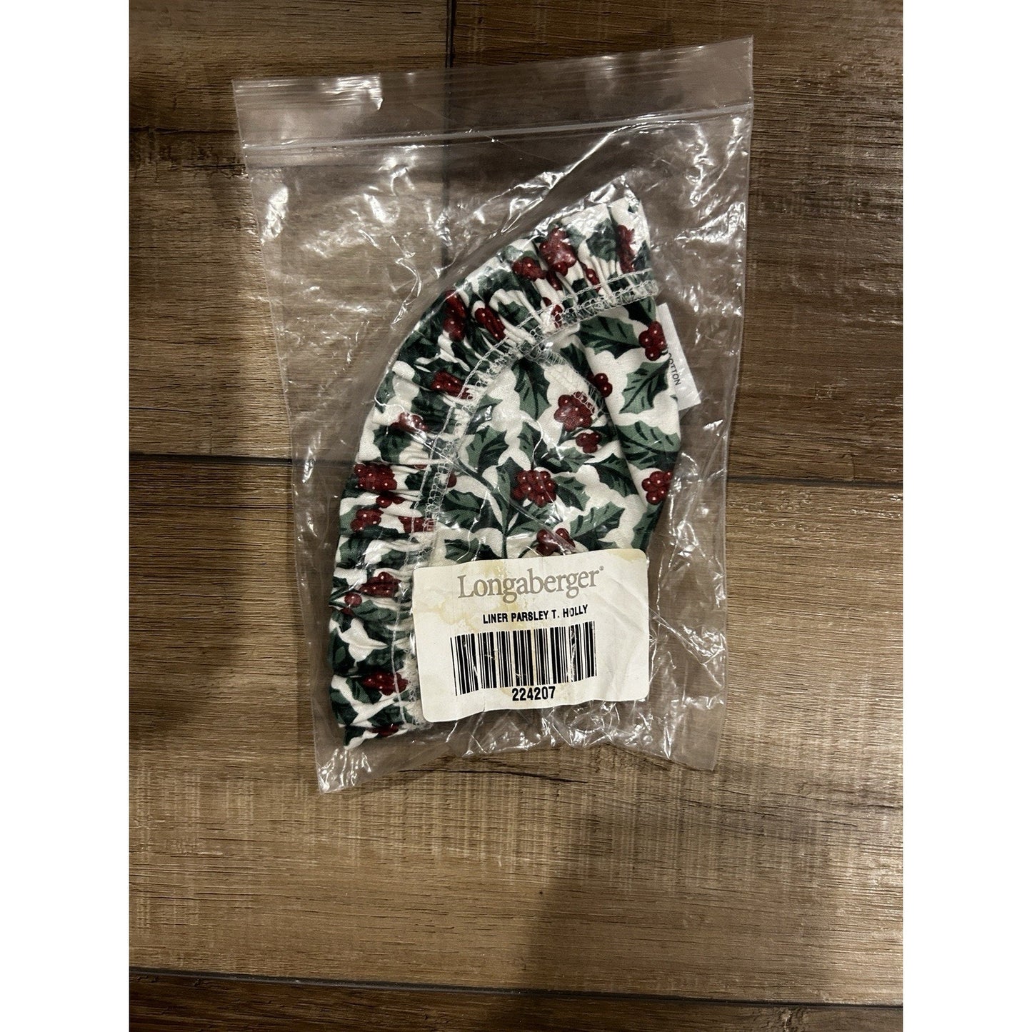 Longaberger Parsley Booking Basket Liner Traditional Holly Christmas New