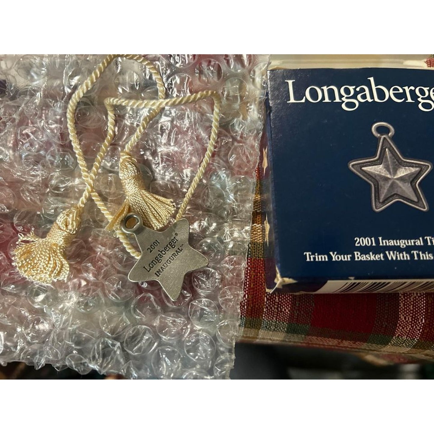 Longaberger Basket tie on pewter star 2001 inaugural with rope