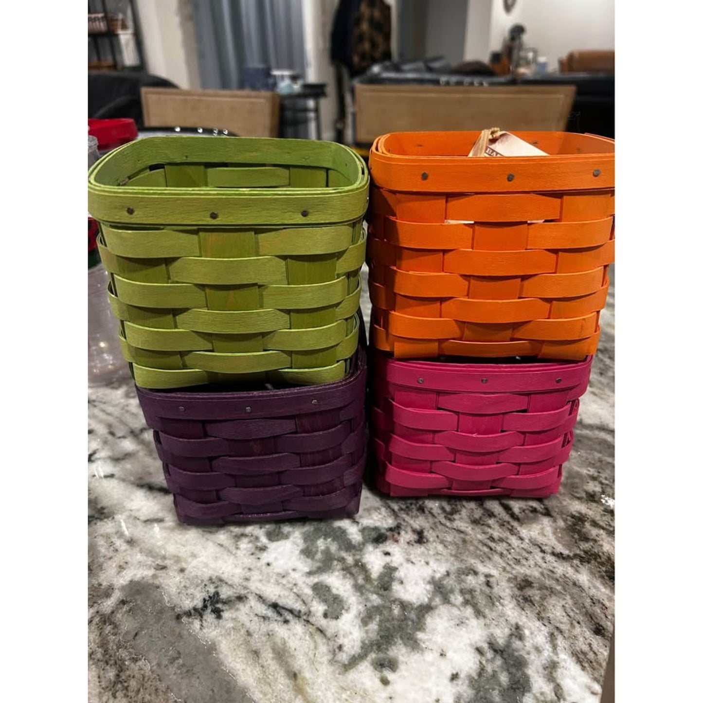 4 Longaberger Teaspoon baskets pink purple orange & green
