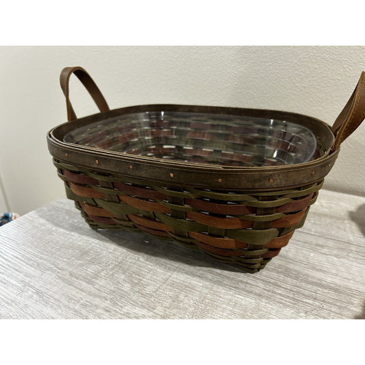 Longaberger Harvesting Basket & Protector ACT green brown weaves fall