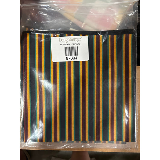 Longaberger Baskets 36" Fabric Table Square Festival Multicolor NEW striped green