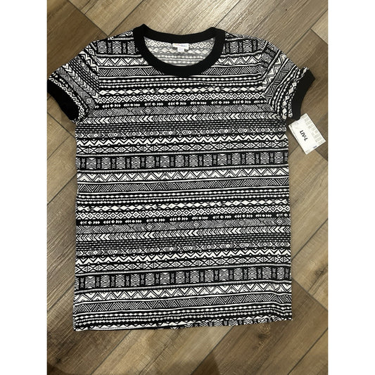 LulaRoe Liv LARGE Tshirt Top Black White Aztec New NWT