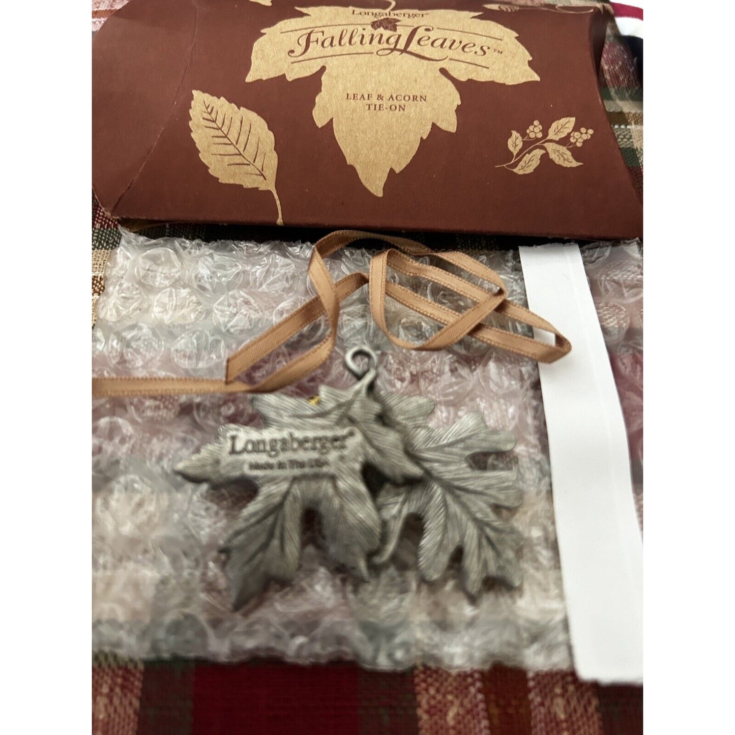 Longaberger Falling Leaves Fall Leaf & Acorn Tie-On NEW metal Made In USA