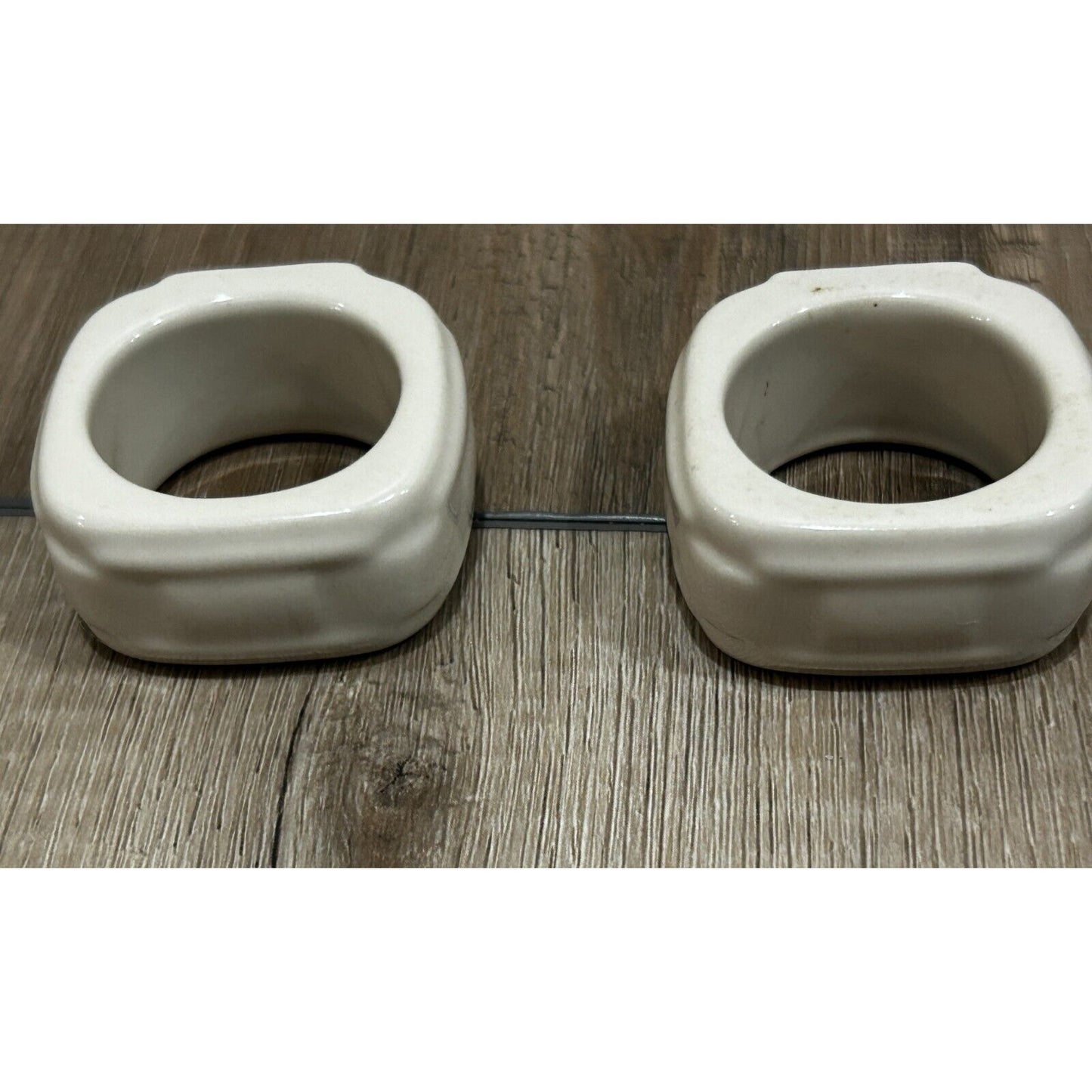 Longaberger Pottery Napkin Rings set of 2 IVORY WHITE Square Woven Traditions