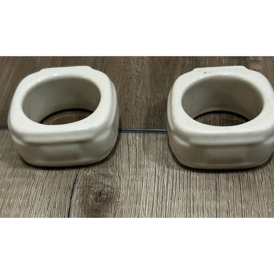 Longaberger Pottery Napkin Rings set of 2 IVORY WHITE Square Woven Traditions