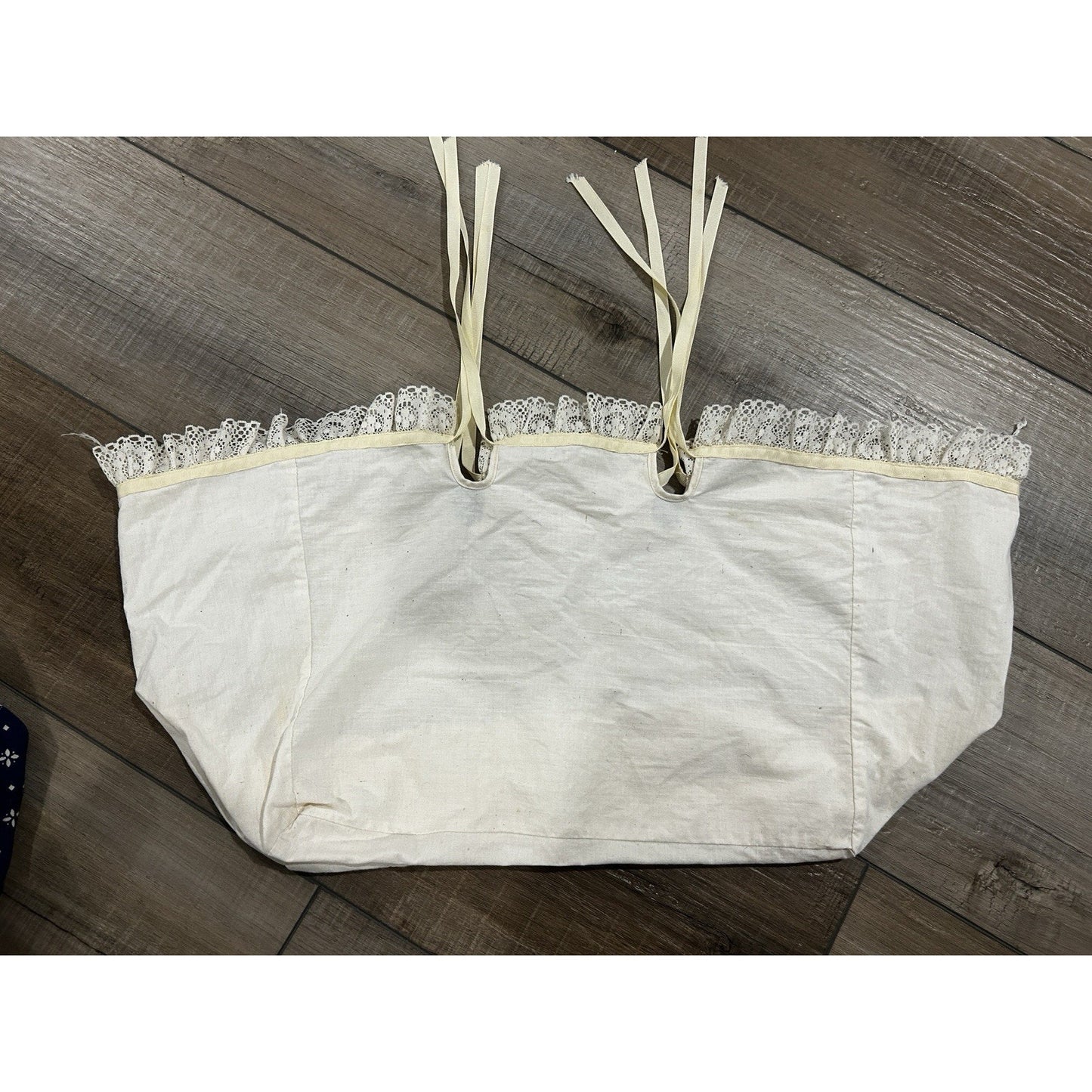 Longaberger Large Market Basket Liner Muslin & Lace Fabric 2 Handle