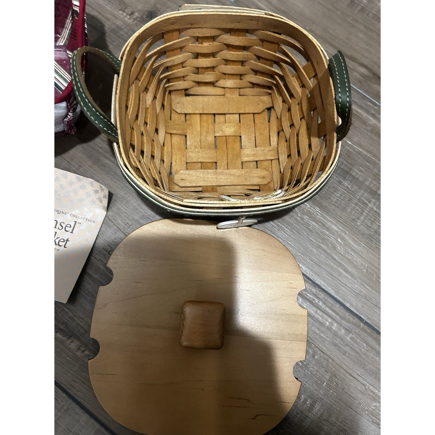 Longaberger 2005 Tree Trimming Tinsel Basket Set & Lid Green 7th Edition