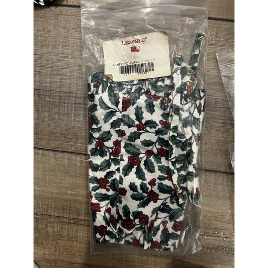Longaberger MEDIUM PURSE Basket LINER Traditional Holly Christmas fabric NEW