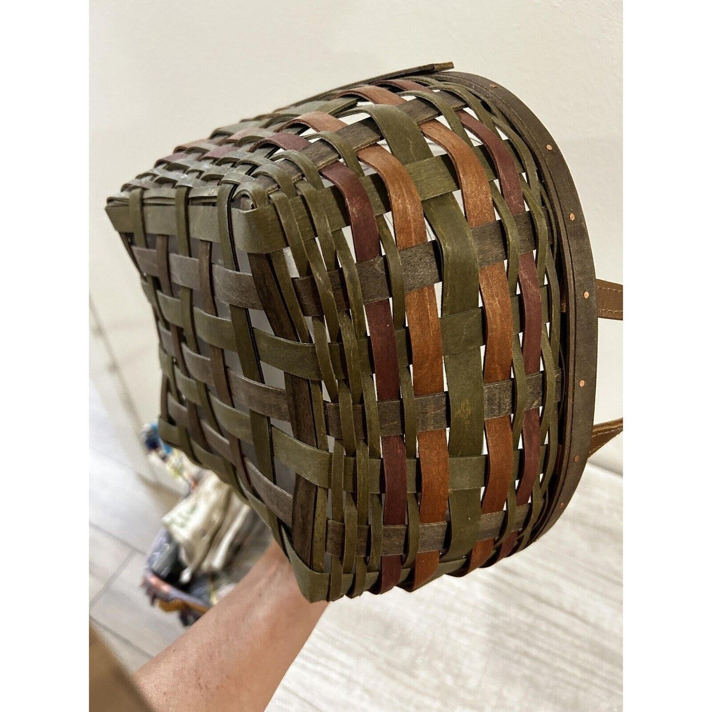 Longaberger Harvesting Basket & Protector ACT green brown weaves fall