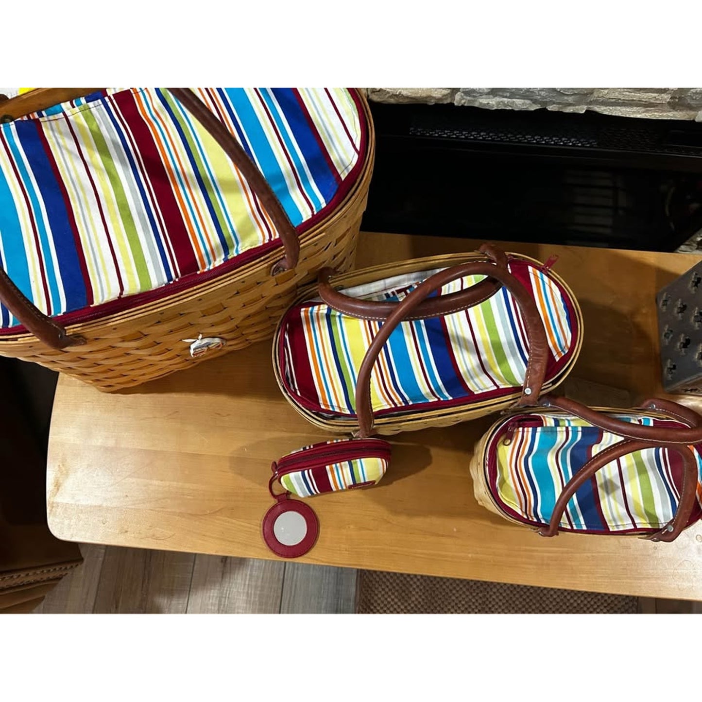 Longaberger Sunny Day flip flops Boardwalk basket set of Large Medium & small , with coin purse