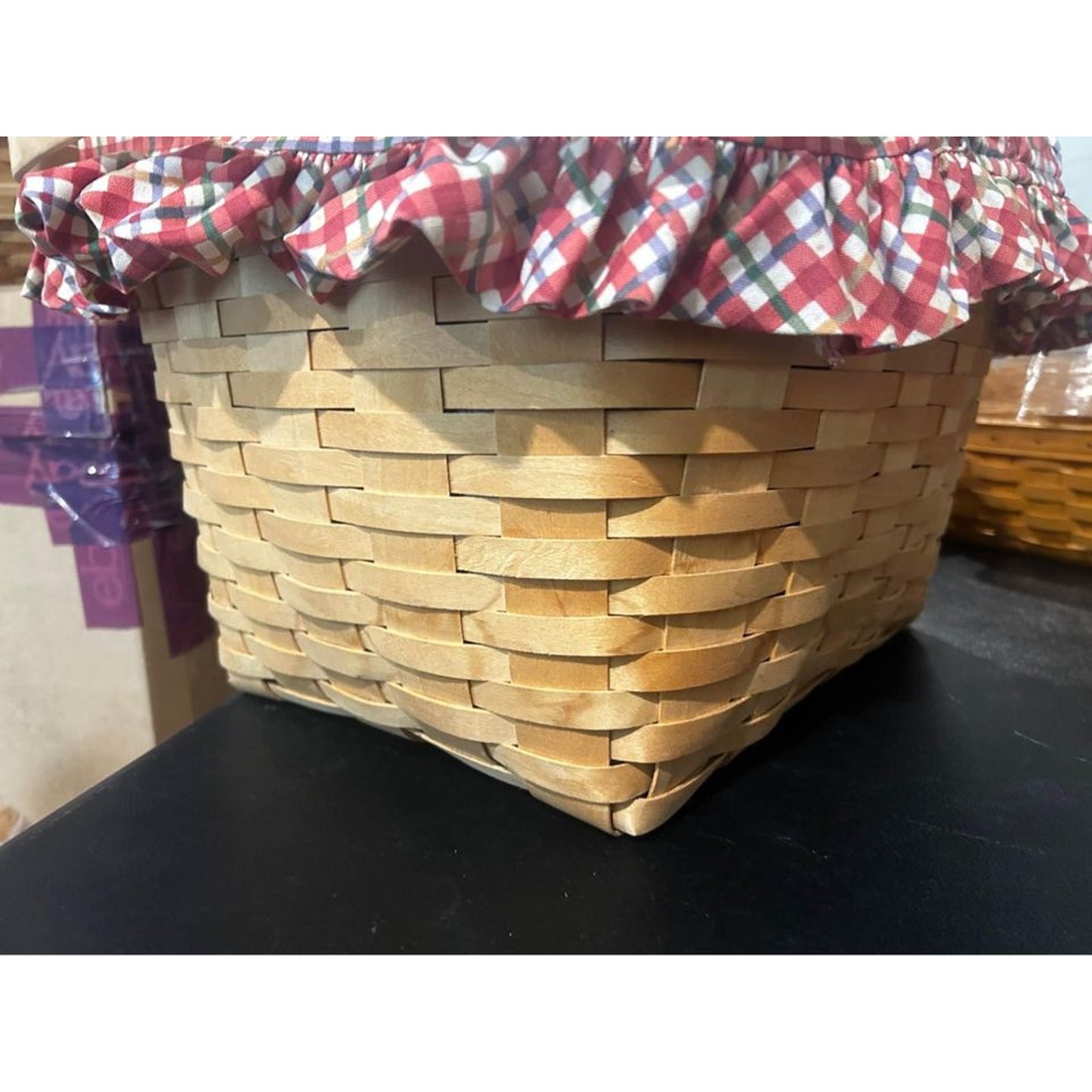 Longaberger Large picnic basket with cherry plaid liner Natural