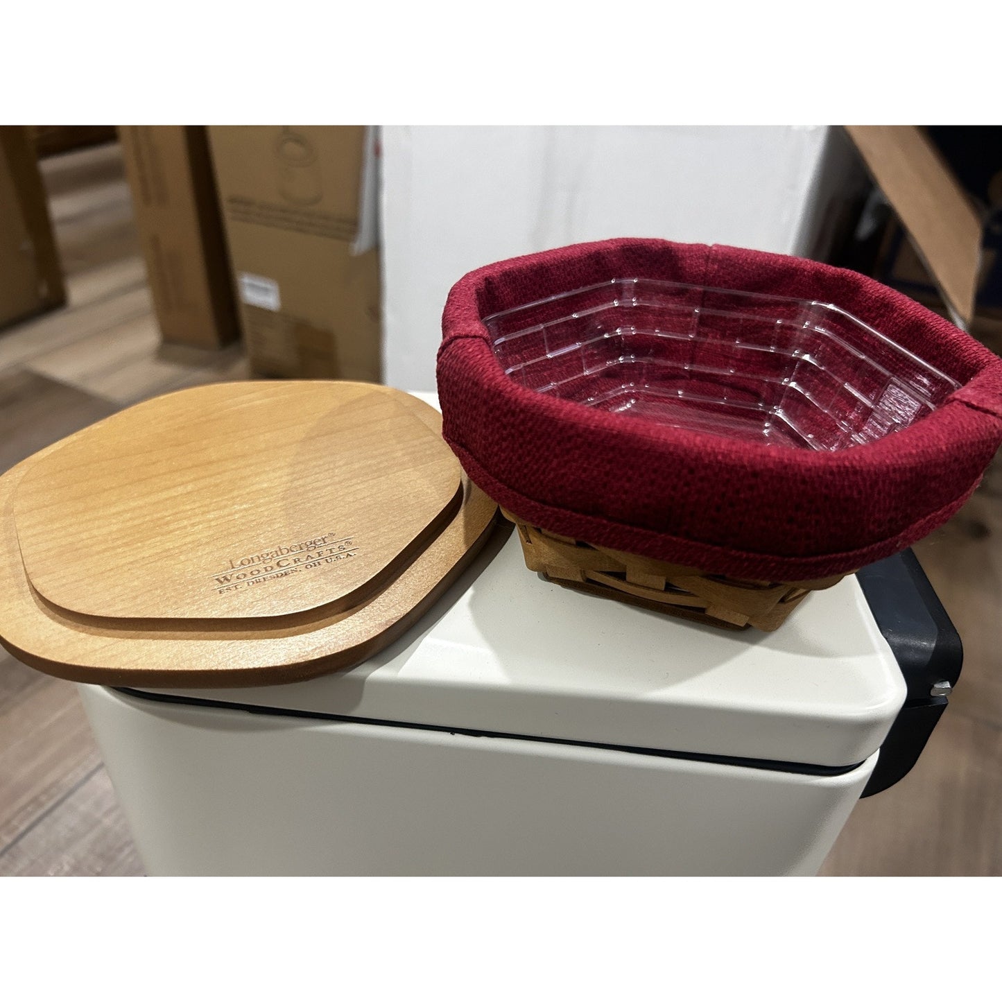Longaberger Sage Basket Liner Protector Lid paprika red fabric