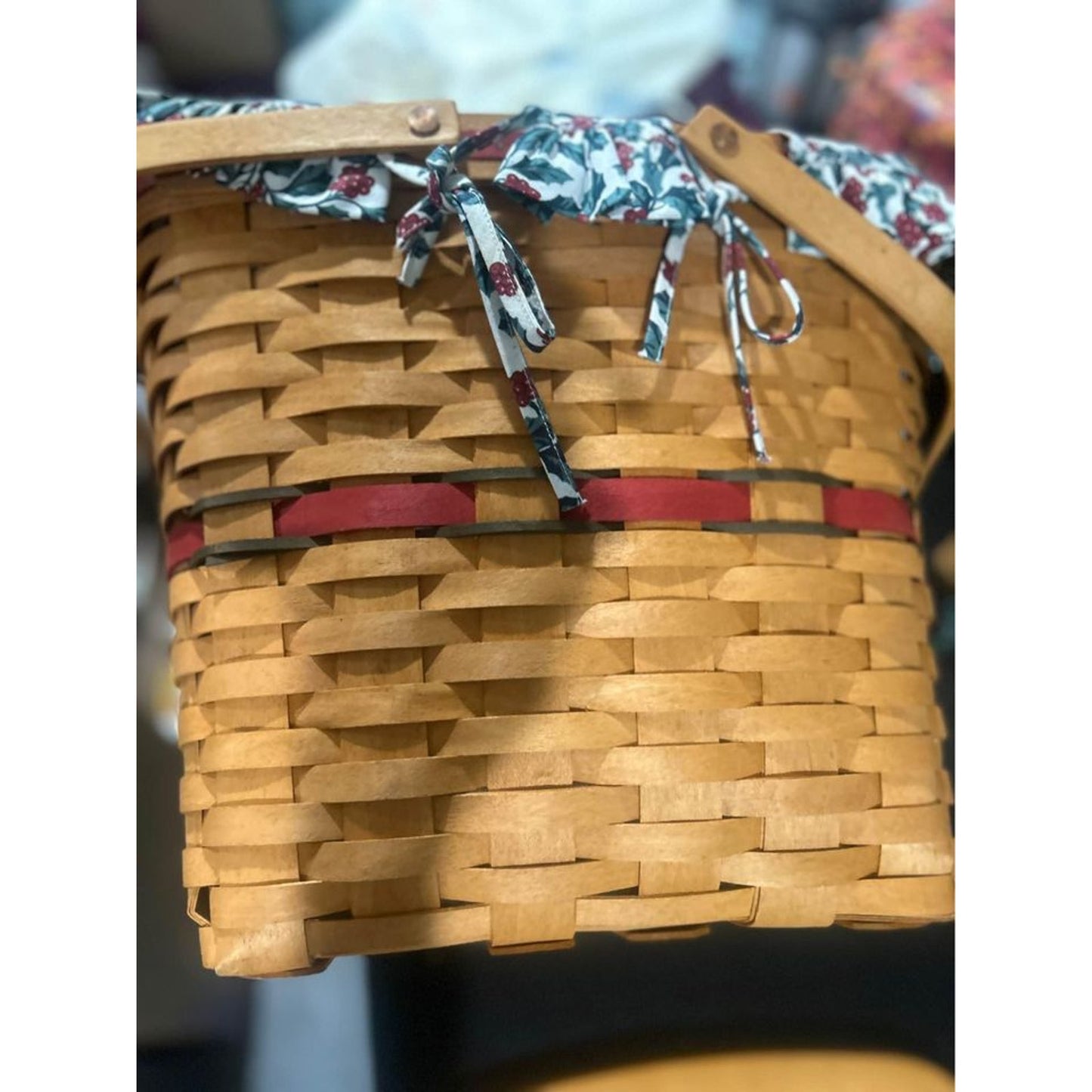 Longaberger Holiday Hostess Red Evergreen Basket Holly liner lid & protector Large Christmas