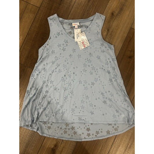LuLaRoe Sleeveless Tank Top Americana Small Light Blue Burnout Stars NWT