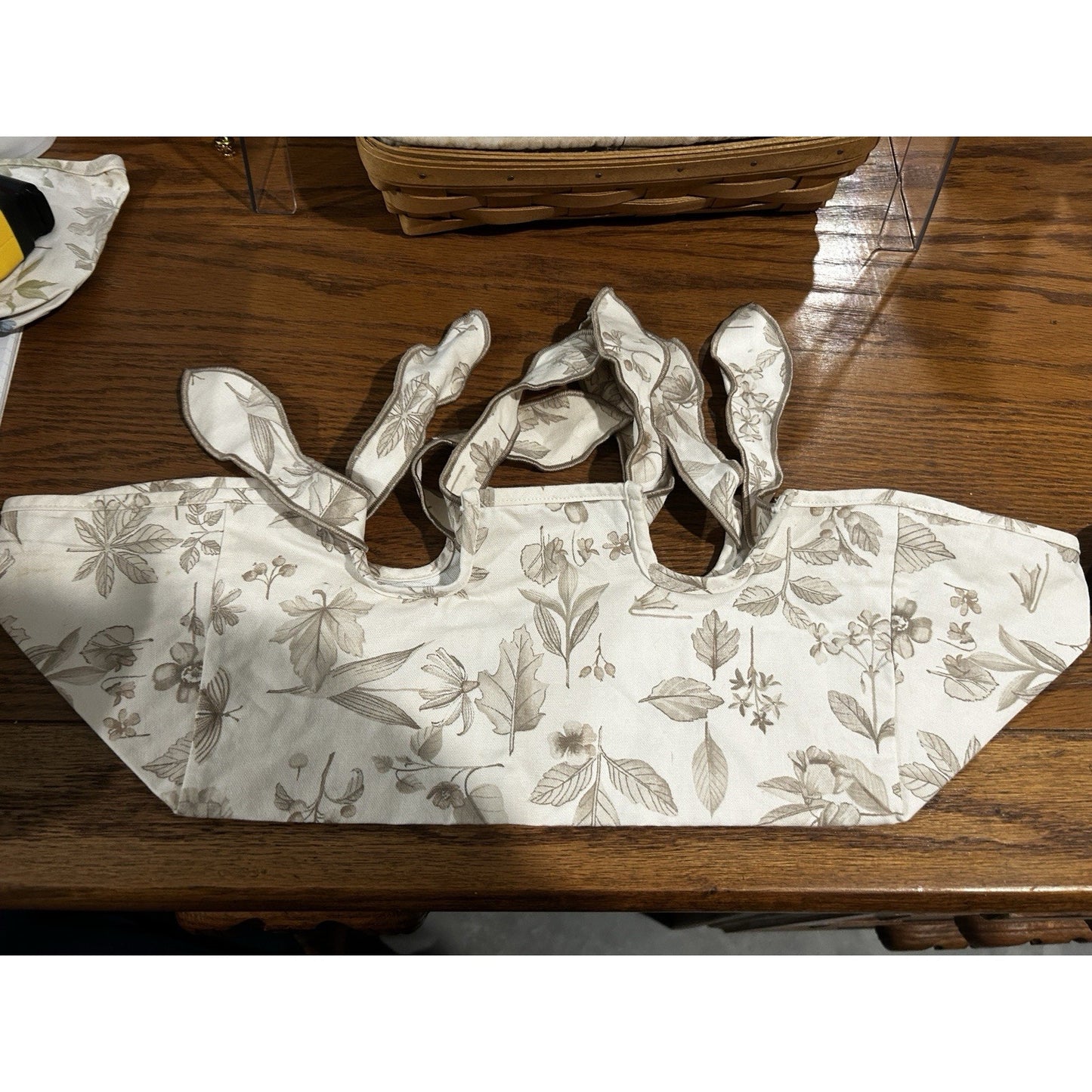 Longaberger Small Gathering Basket Liner Natural Botanical Fields Fabric Bows