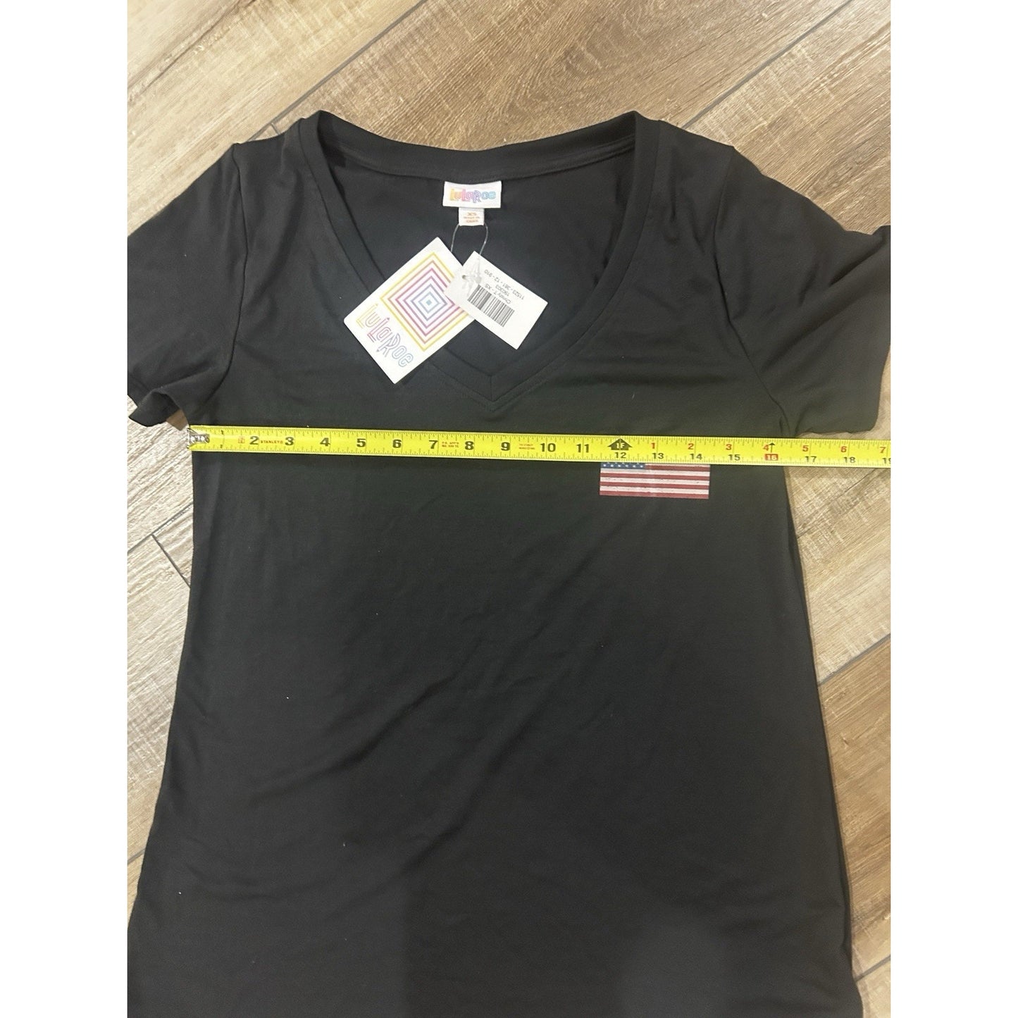LuLaRoe Christy T XS Americana All American Summer flag NWT Black V tshirt