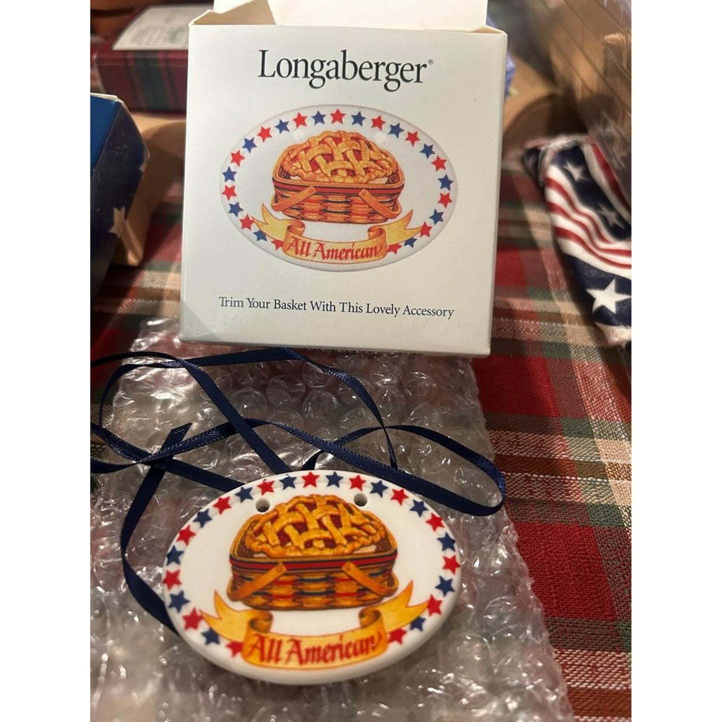 Longaberger All American basket Tie ons Americana Patriotic stars NEW Apple pie pottery