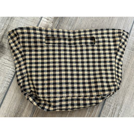 Longaberger Small Scalloped Pocket Basket Liner Khaki Check fabric