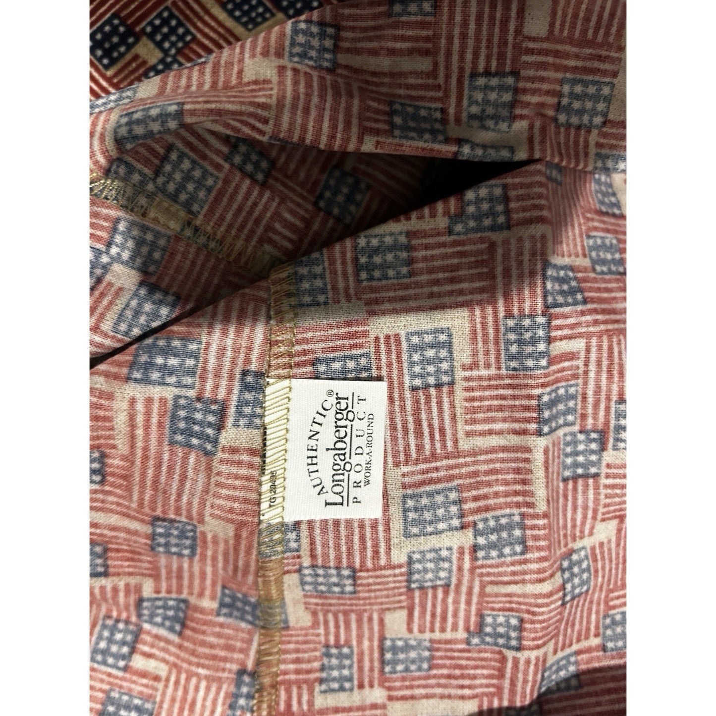 Longaberger Work A Round Around Pot of Gold Basket Liner OLD GLORY FLAG fabric