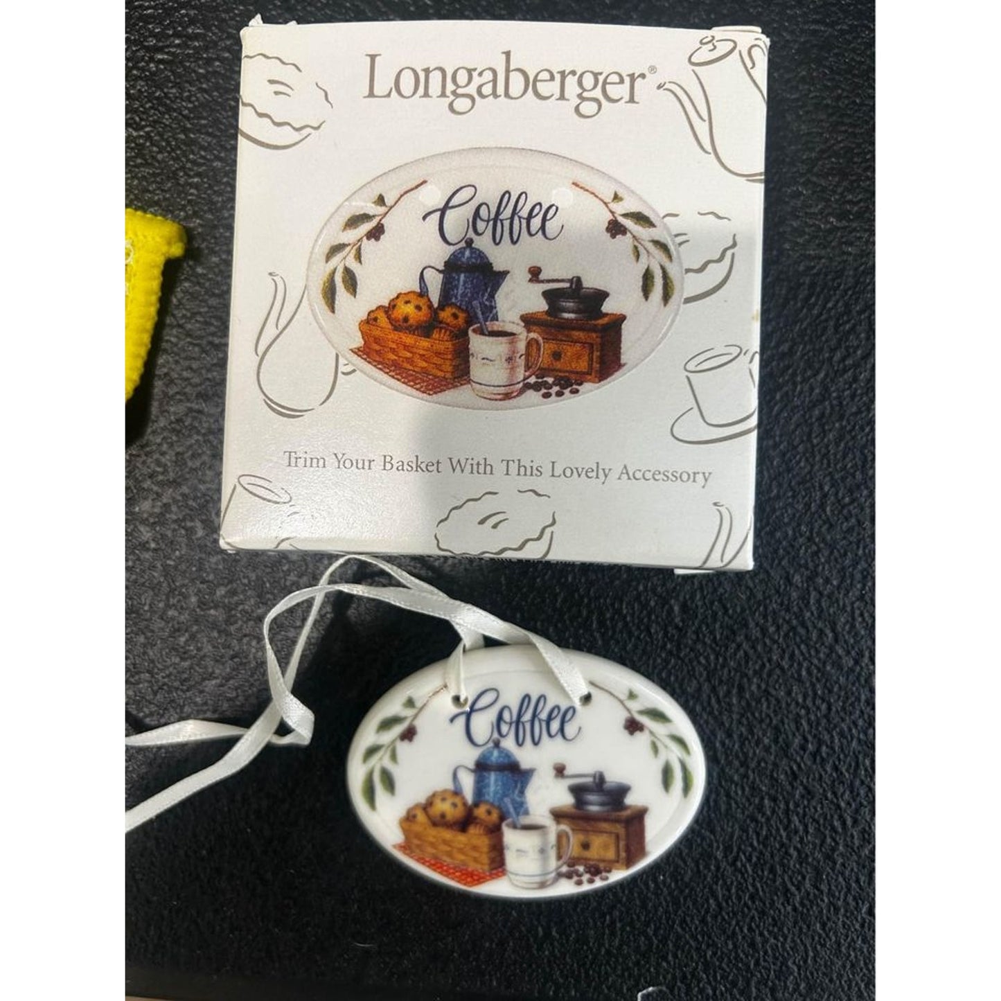 Longaberger basket COFFEE tie on NEW pottery