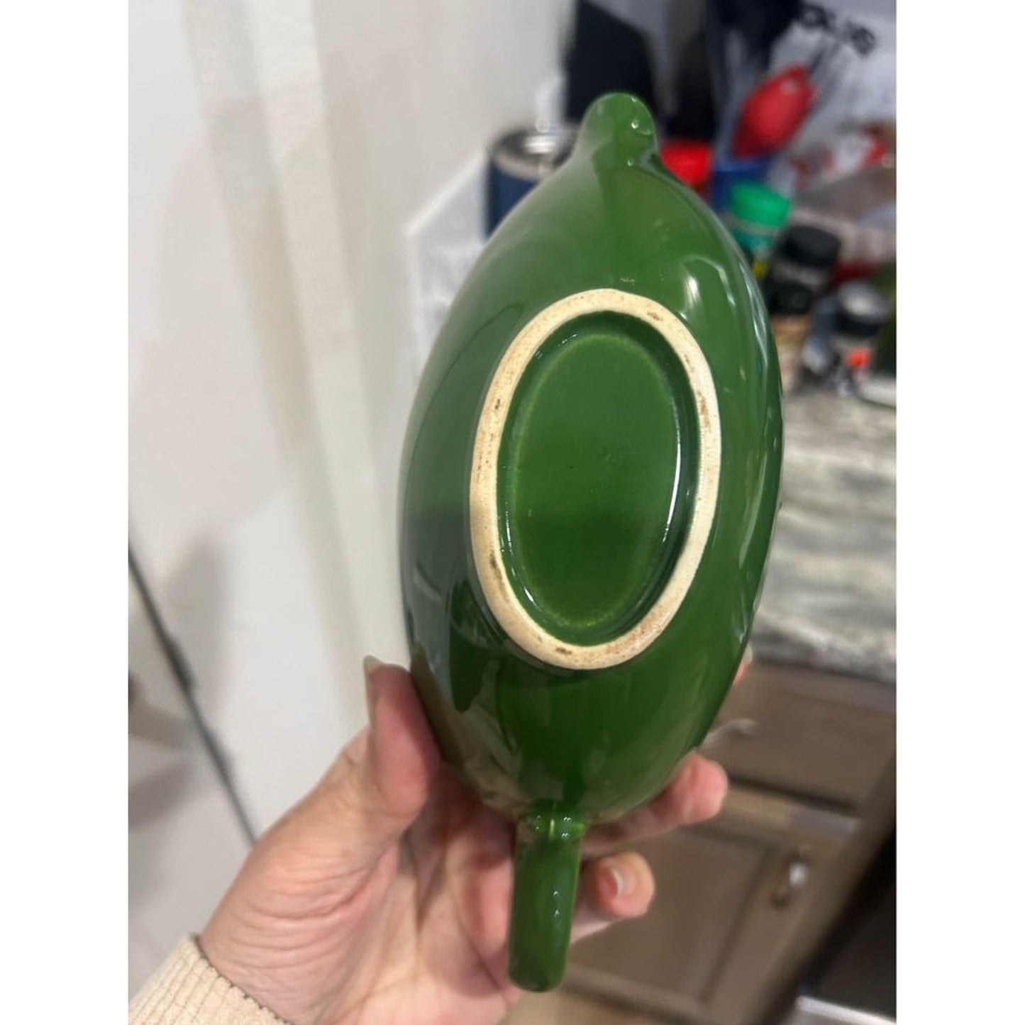 Vintage gravy boat green