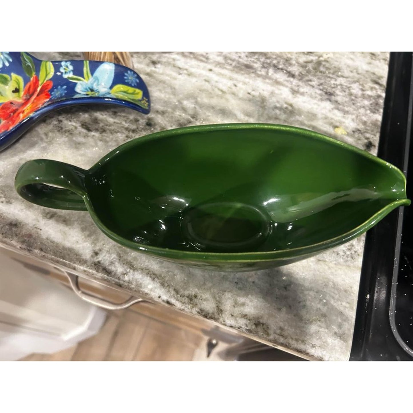 Vintage gravy boat green