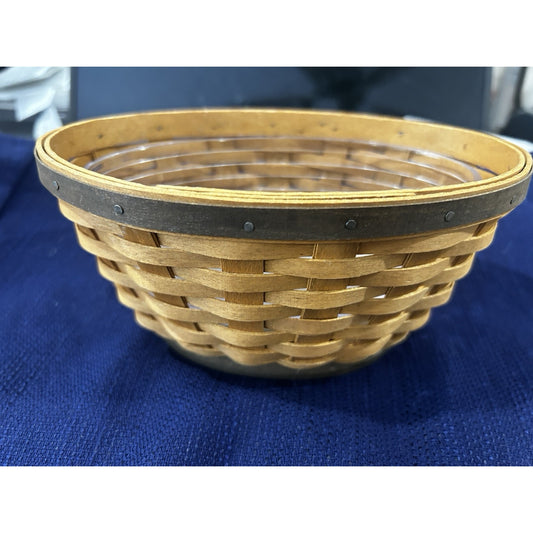 Longaberger 2007 Small Oval Bowl Basket & Protector Set Warm Brown Stain