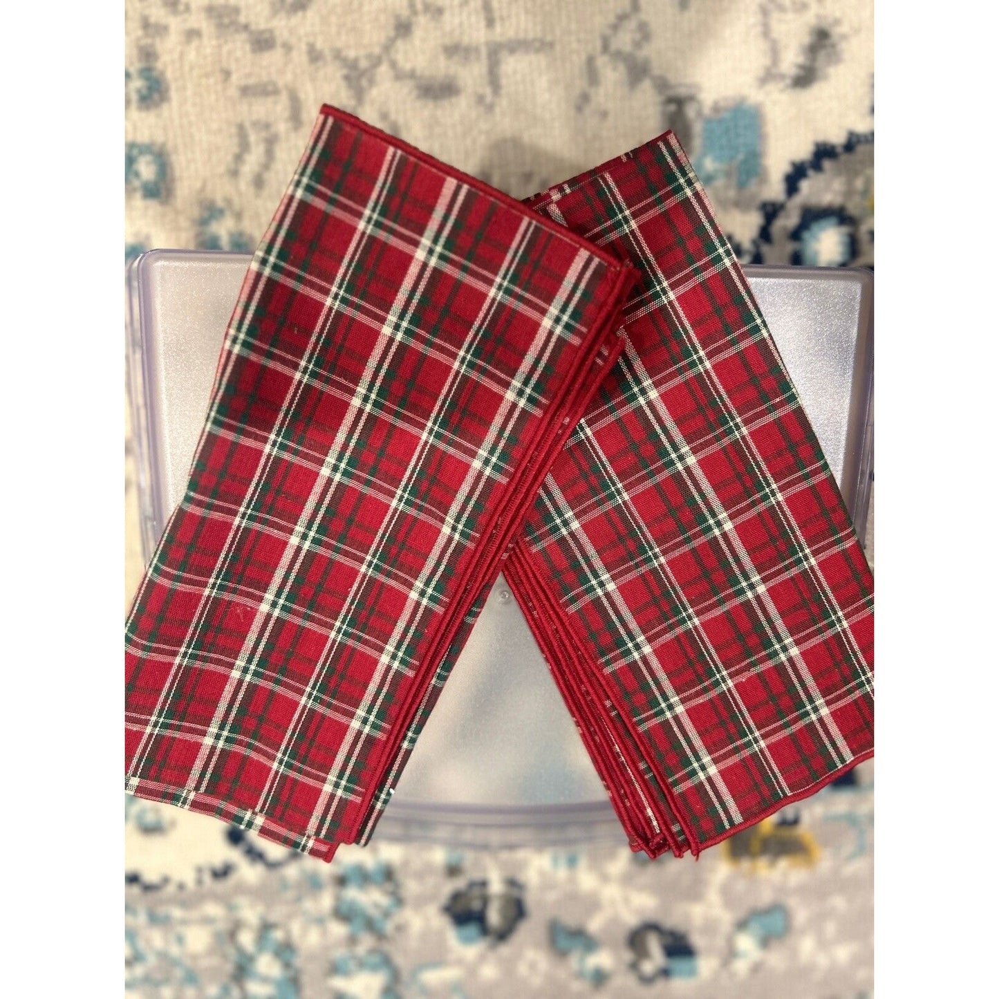 Longaberger Baskets Fabric Napkins Squares Red Plaid Tidings Set Of 2 Christmas