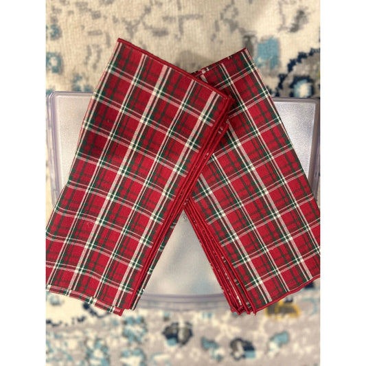 Longaberger Baskets Fabric Napkins Squares Red Plaid Tidings Set Of 2 Christmas
