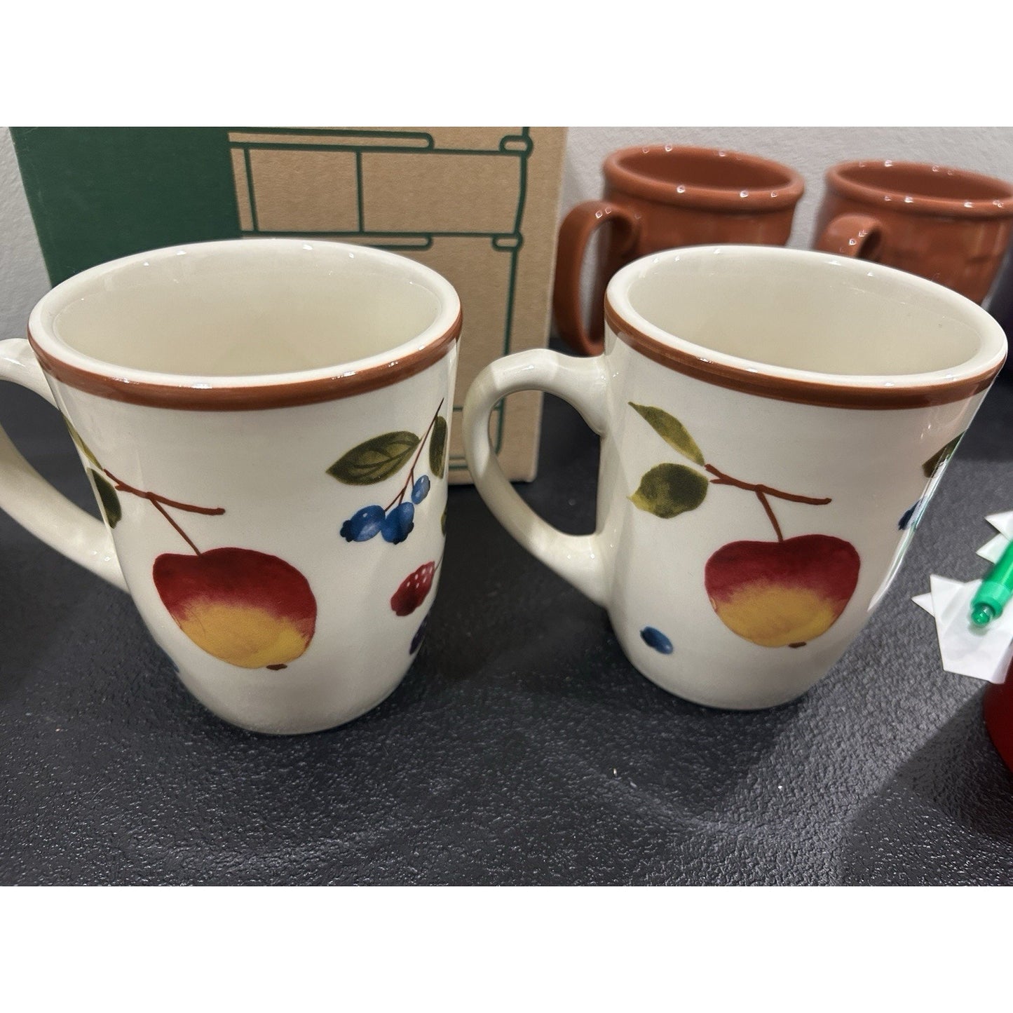 Longaberger Basket Pottery MUGS Fruit Medley Coffee Tea Cups Set Of 2
