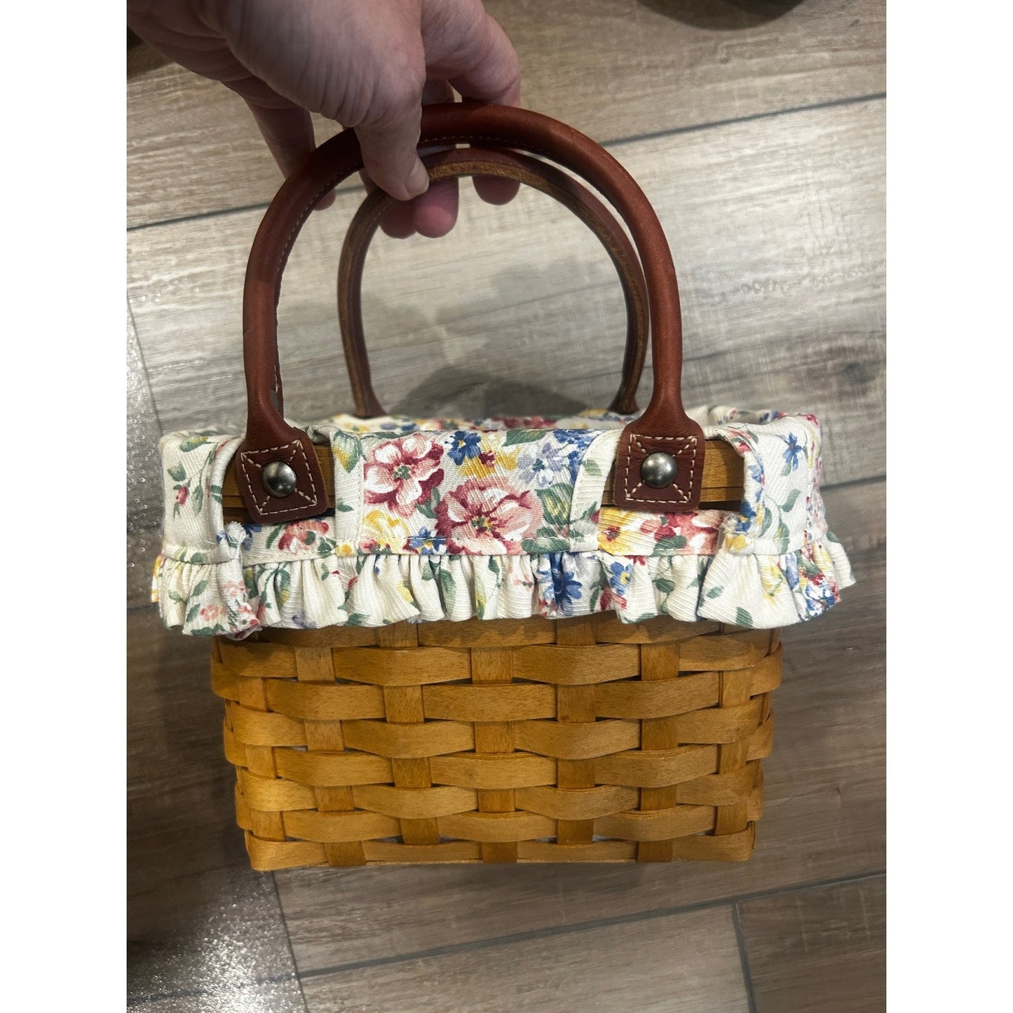 Longaberger Small Boardwalk Purse Basket Spring Floral liner Combo & protector
