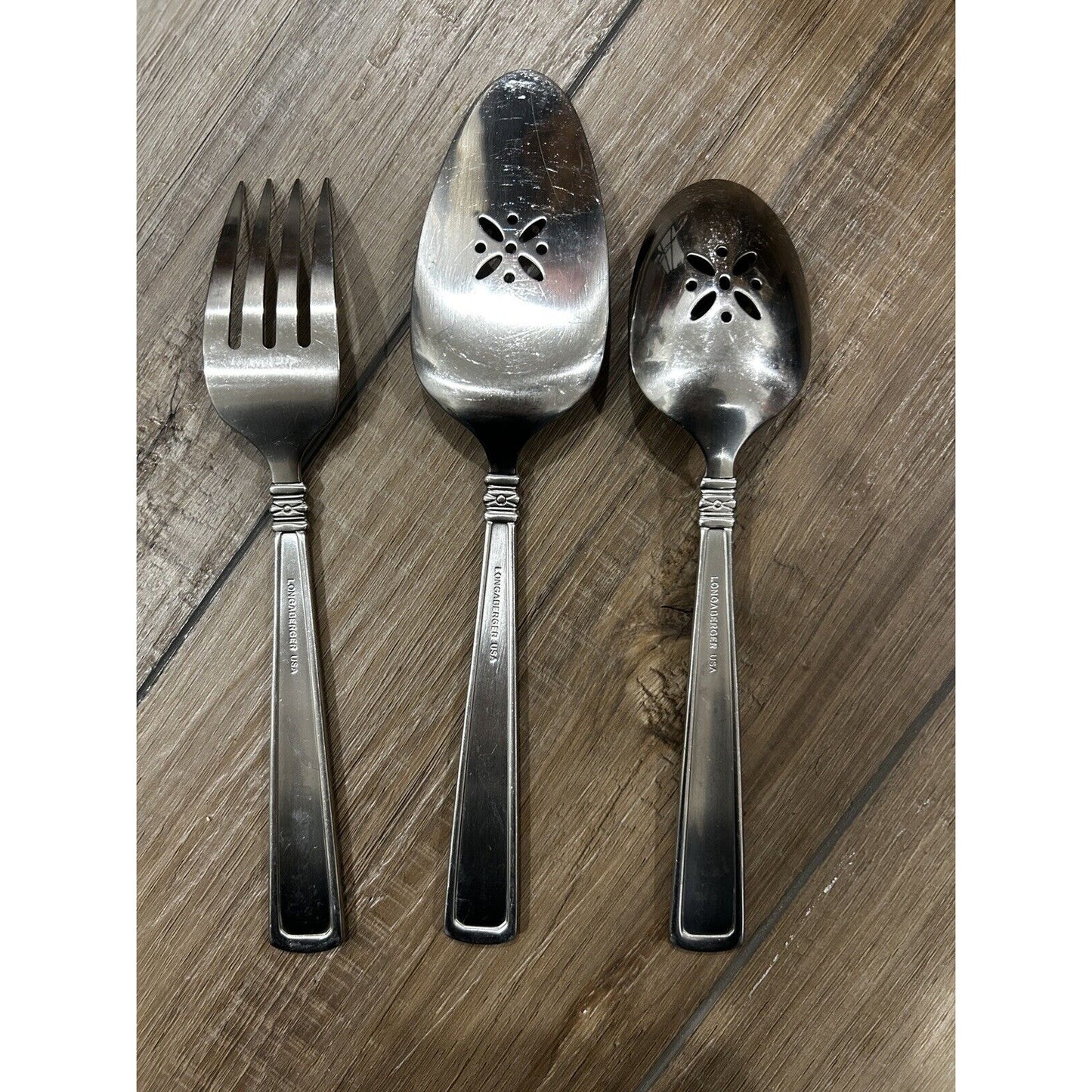 3 Longaberger Serving Utensils Flatware Fork Spoon Cake Pie Slice STAINLESS USA